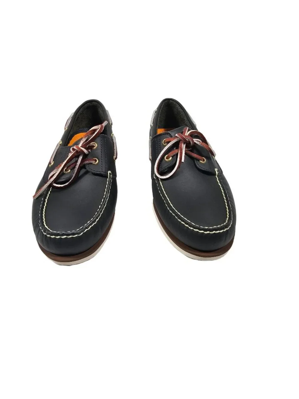 Men's Black Leather Boat Shoes with Brown Laces